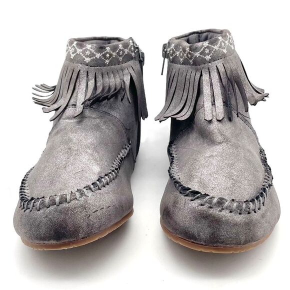 Hanna Andersson Erika Moccasin Fringed Zip Bootie Silver Metallic Girls Size 4 - Picture 8 of 16